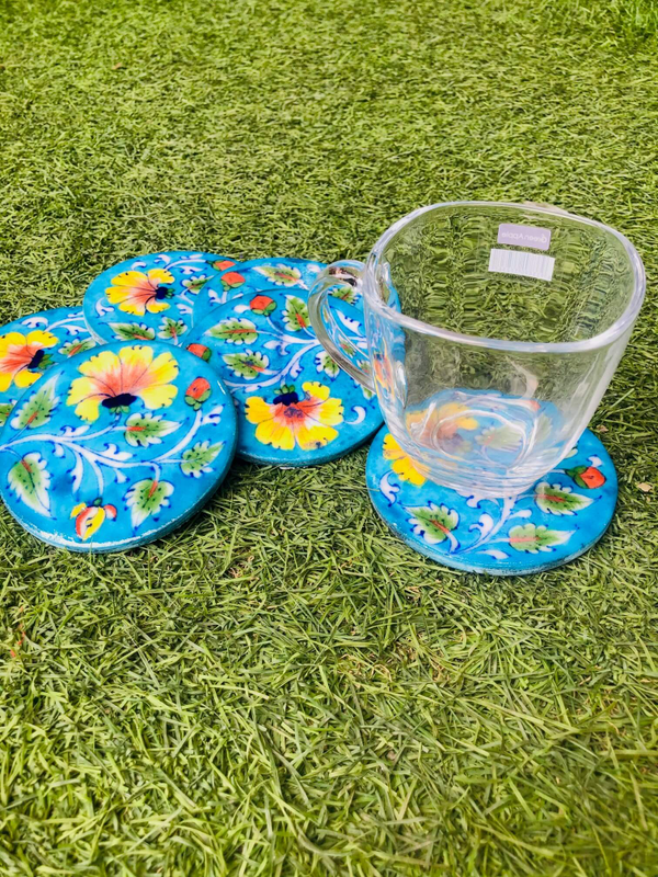 Blue Pottery Coaster Set of 6- Blue