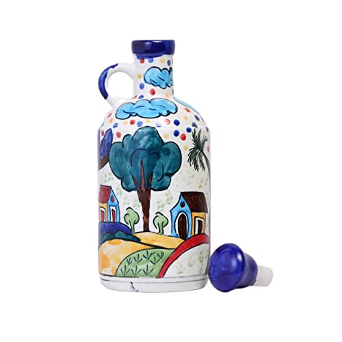 Freakway Hut Painted Ceramic Blue 1 LTR Oil Dispenser for Kitchen, Oil Bottle, Oil Sprayer, Vinegar Bottle for Kitchen Storage | Ideal Gifting and for Kitchen, 1 Piece Blue