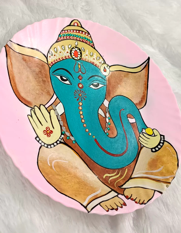 Hand Painted Lord Ganesha in wallplate - Design 2