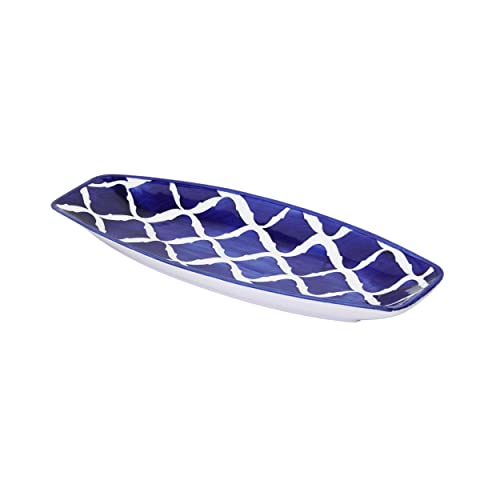 Freakway Hand Painted Blue Umrao/Morrocan Ceramic Starter Plate | Kebab Platter | Serving Tray | Snack Plate with 2 Dip Bowl (Blue,14 Inch) (1 Platter 2 Dips)